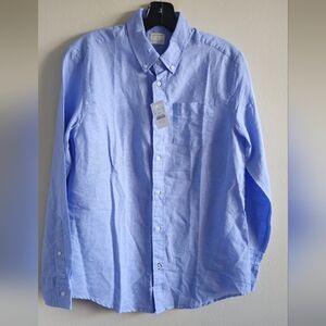 Classic Blue Boy's Shirt Size 16 Linen 60%/Cotton 40%
